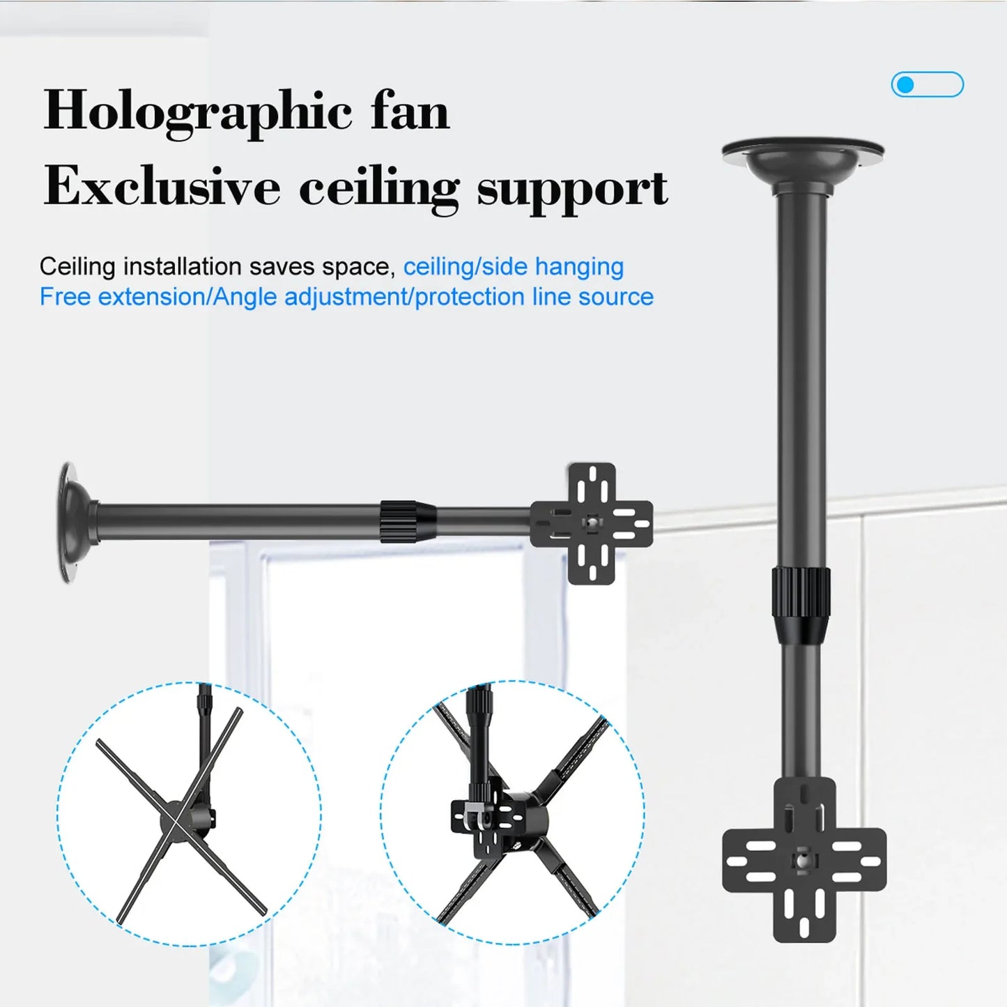 3d hologram fan bracket for ceiling or side wall installation space saving overhead mount for retail advertising display