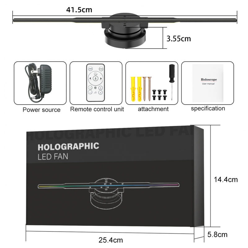 3D holographic fan WiFi LED projector displaying floating borderless holographic images for business advertising and retail displays