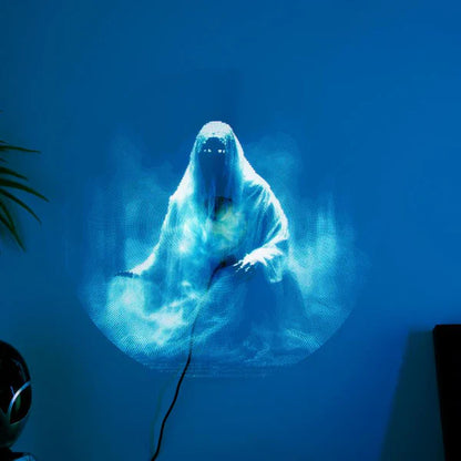 3D holographic fan WiFi LED projector displaying floating borderless holographic images for business advertising and retail displays