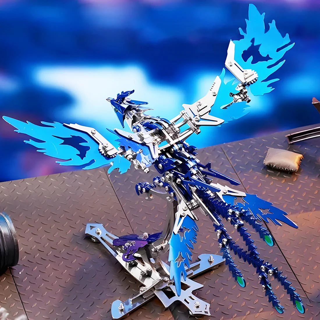 Puzzloria | Phoenix Rising 3D Mechanical Stainless Steel Bionic Assembly Kit - blue
