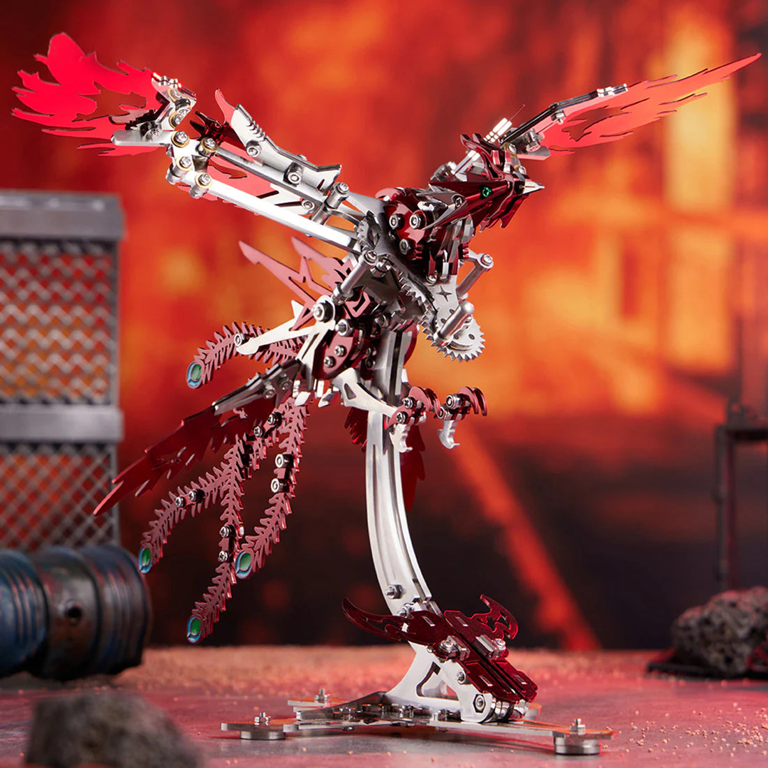 Puzzloria | Phoenix Rising 3D Mechanical Stainless Steel Bionic Assembly Kit - Red