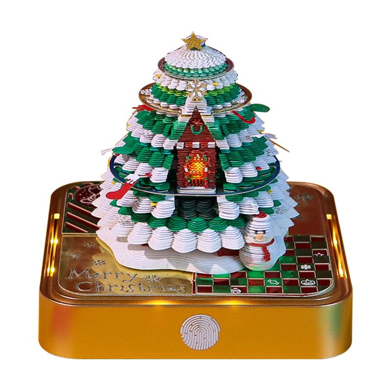 3d art calendar christmas tree memo pad on light up gold base, holiday desk decoration and stocking stuffer, Christmas