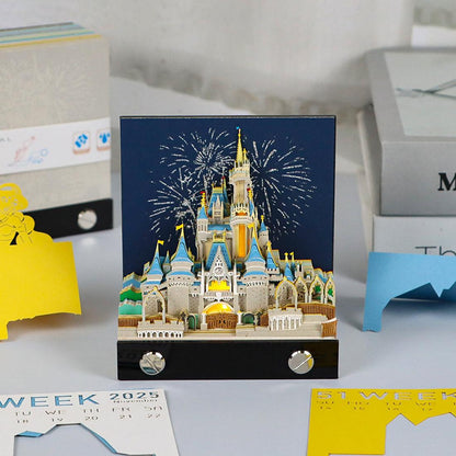 fireworks castle 3d memo pad night scene weekly calendar, magical kingdom paper art desk decor and birthday gift, Castle 1