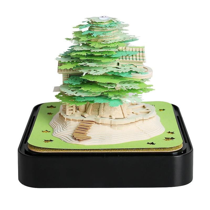 3d paper carving memo pad tree village sculpture, omoshiroi style desk calendar for nature lovers, Tree