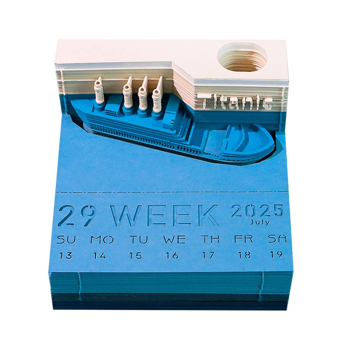 ocean liner 3d memo pad weekly calendar, tear away paper ship model desk gift for history buffs, Ship