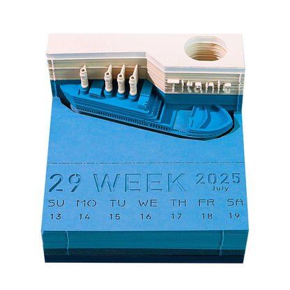 ocean liner 3d memo pad weekly calendar, tear away paper ship model desk gift for history buffs, Ship