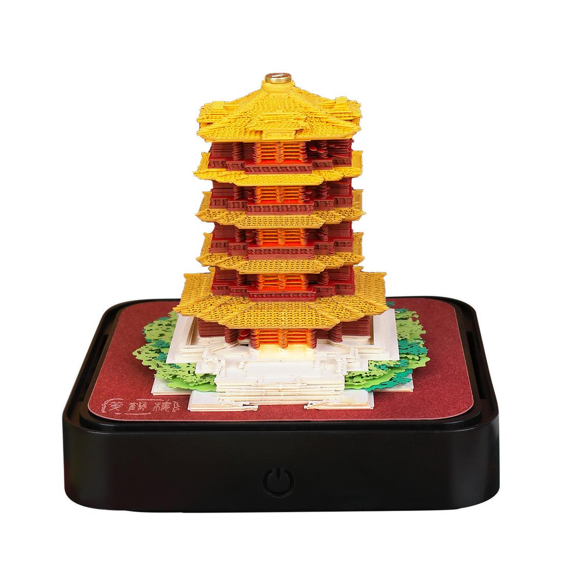 pagoda 3d memo pad calendar, chinese crane tower paper carving desk art for asian home decor fans, Tower