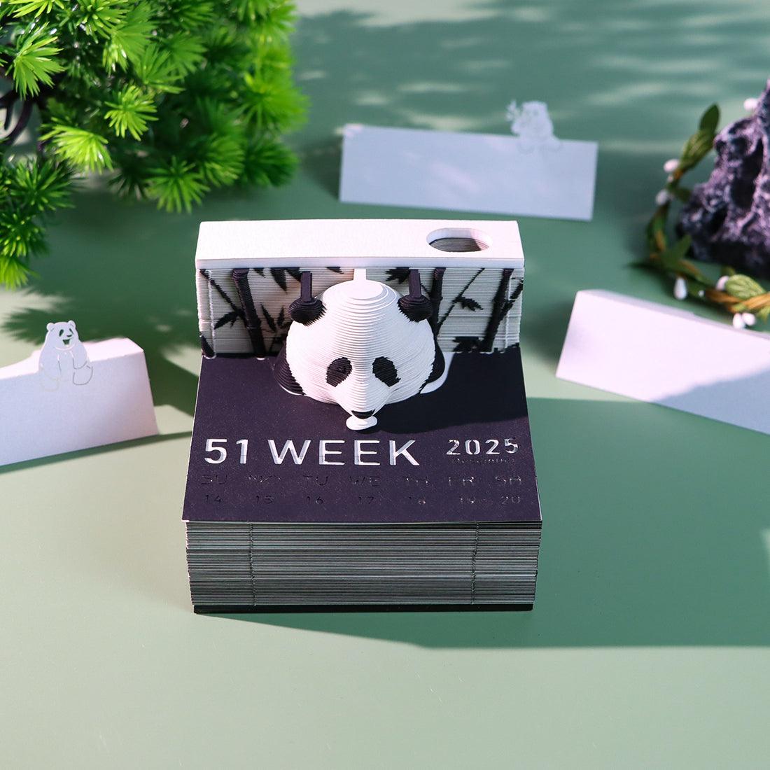 panda 3d calendar weekly memo pad, tear away paper art desk planner and cute office gift for panda lovers, Panda