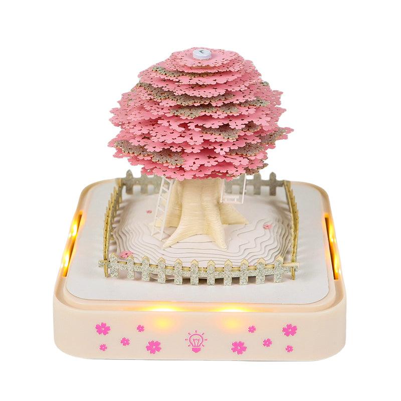 3d art calendar sakura tree memo pad with LED base, cherry blossom desk light and note paper gift, Sakura Tree