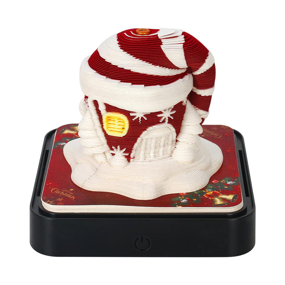 3d memo pad santa hat cottage with glowing window, christmas countdown desk calendar and holiday gift idea, Christmas