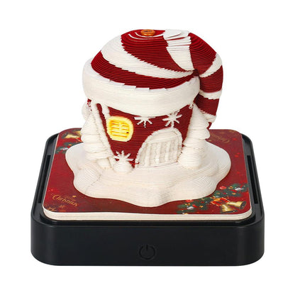 3d memo pad santa hat cottage with glowing window, christmas countdown desk calendar and holiday gift idea, Christmas