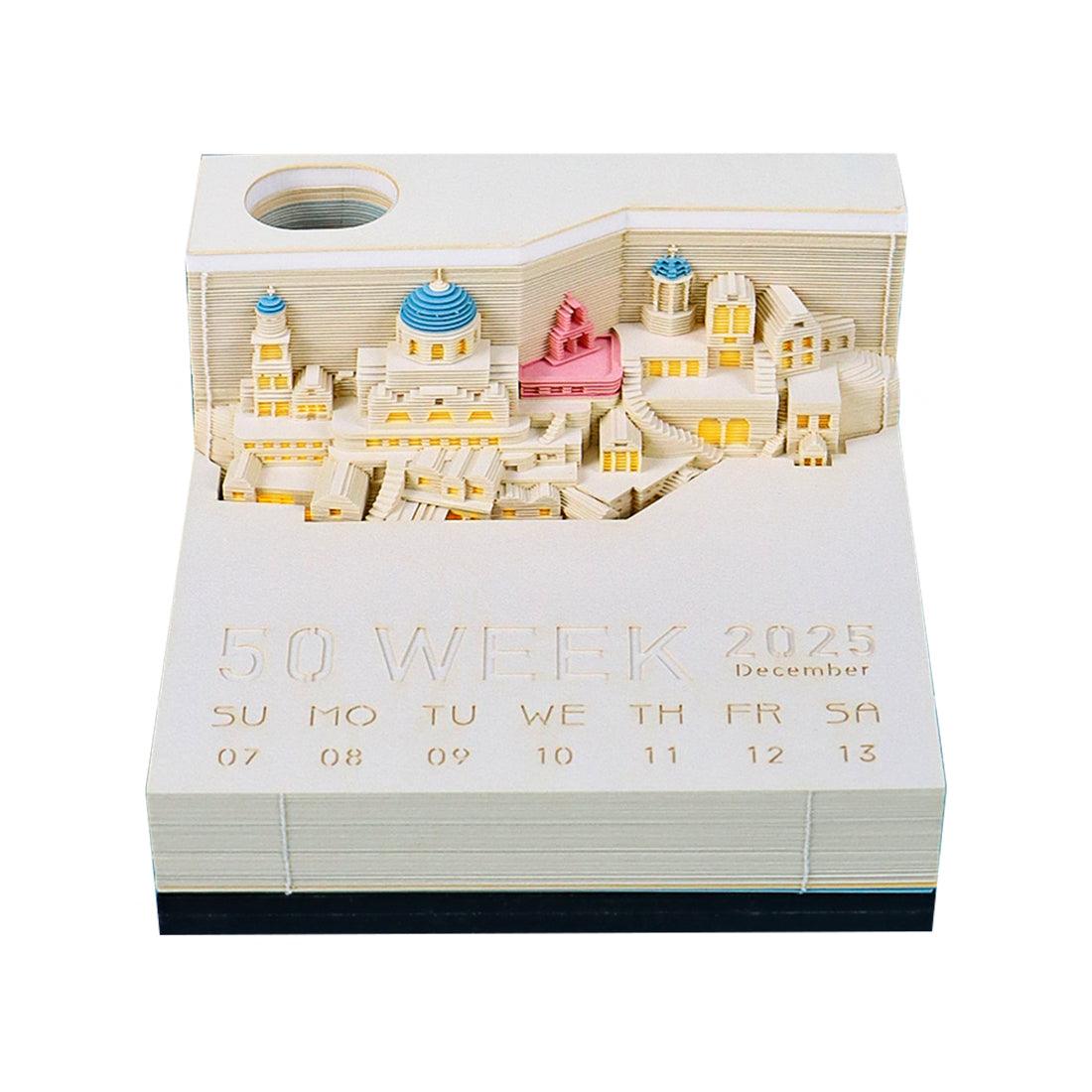 santorini 3d memo pad weekly calendar, greek island paper carving desk souvenir for travel lovers, Santorini
