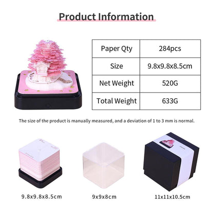 3d art memo pad size guide with 284 pages, gift box and dust cover, desk calendar sculpture dimensions, Sakura Tree