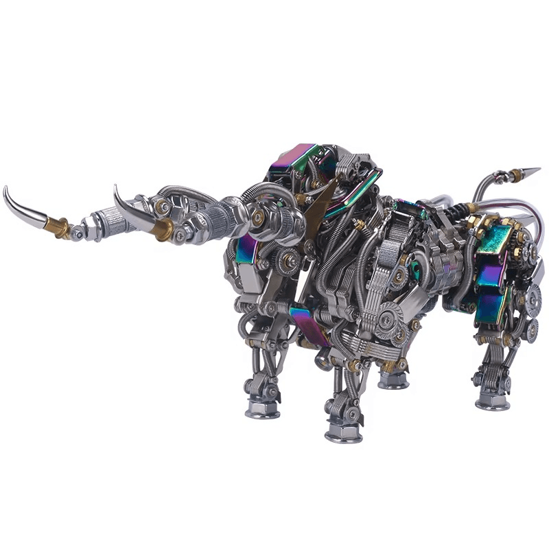 3d metal mechanical bull model kit for adults, 1087 piece animal sculpture with exposed gears and pistons Silver