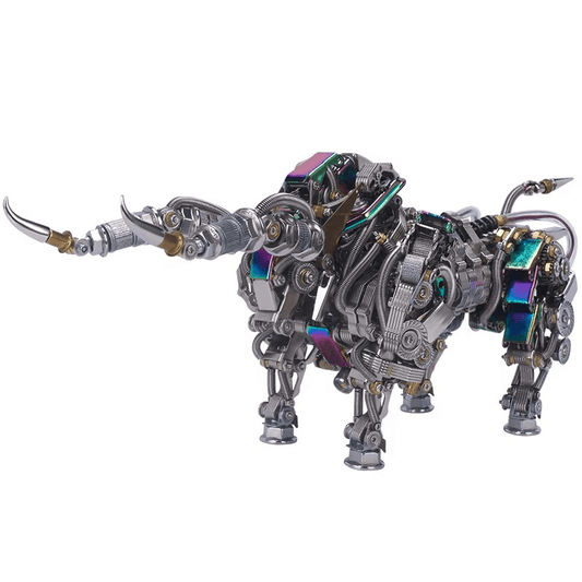 3d metal mechanical bull model kit for adults, 1087 piece animal sculpture with exposed gears and pistons Silver