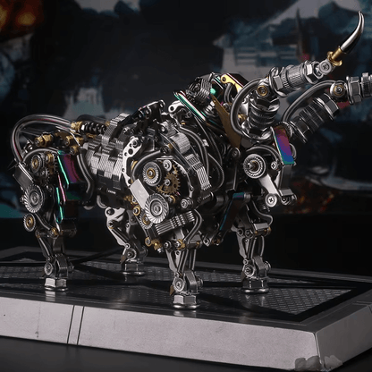 metal bull statue kit with movable leg and neck joints for an adjustable display pose on a desk Silver