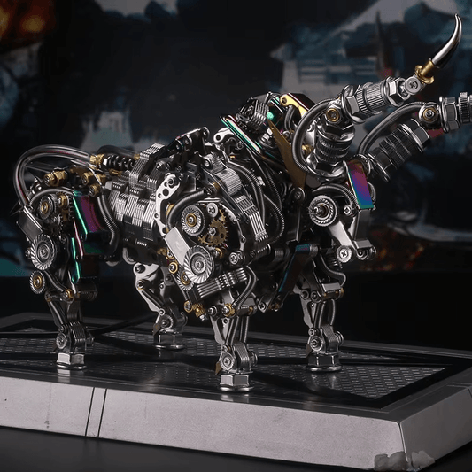 metal bull statue kit with movable leg and neck joints for an adjustable display pose on a desk Silver