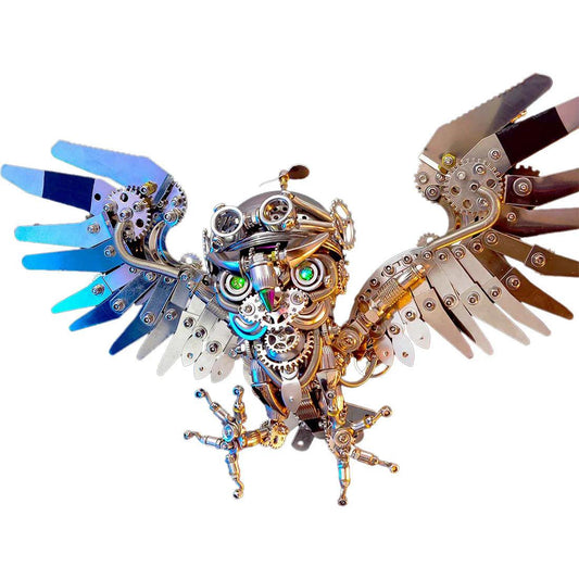 3d metal owl puzzle steampunk kit color-changing LED eyes adult animal model assembly project