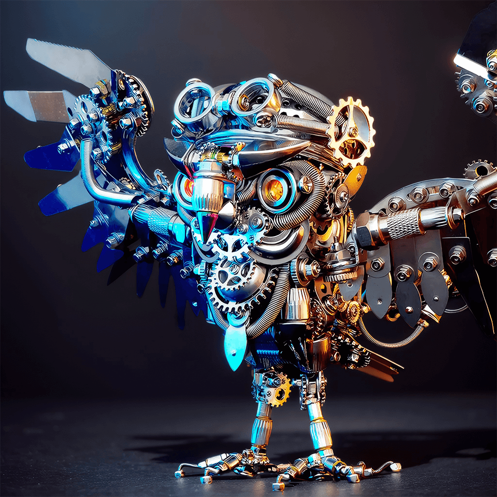 adult 3d metal puzzle steampunk owl statue with color changing eyes mechanical animal display