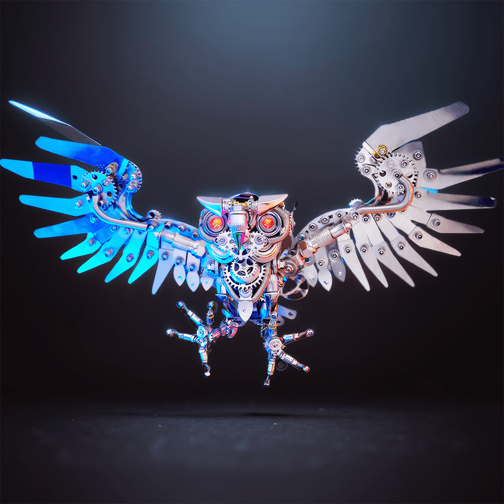 gothic metal owl model kit DIY hobby project nocturnal animal sculpture for office desk decor