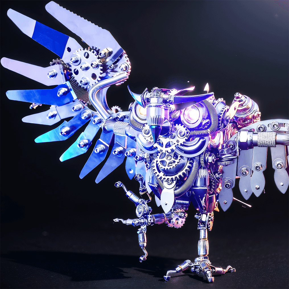 3d metal owl puzzle steampunk kit color-changing LED eyes adult animal model assembly project
