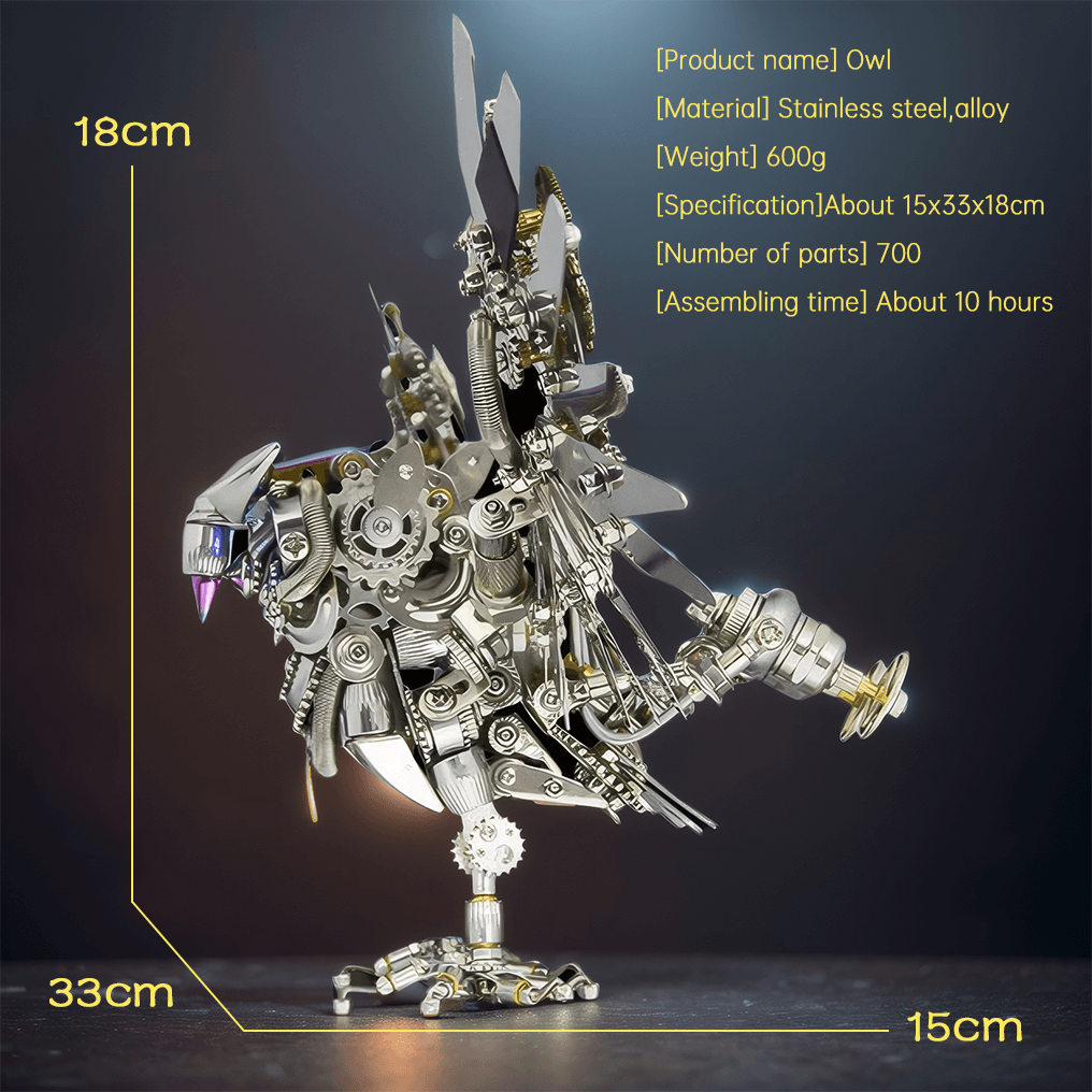 steampunk metal owl model kit for adults with articulated wings goggles night desk decor gift