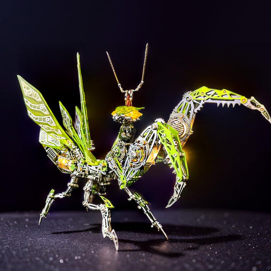 green metal mantis assembly kit with translucent panels articulated wings and led eyes for desk display green – Green, Purple