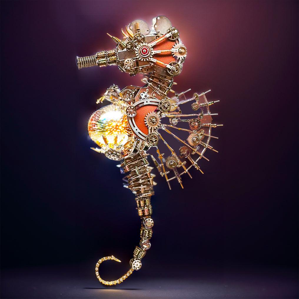 Puzzloria™ | DIY 3D Metal Steampunk Mechanical Seahorse Puzzle with Lamp Model-2100PCS - Puzzloria