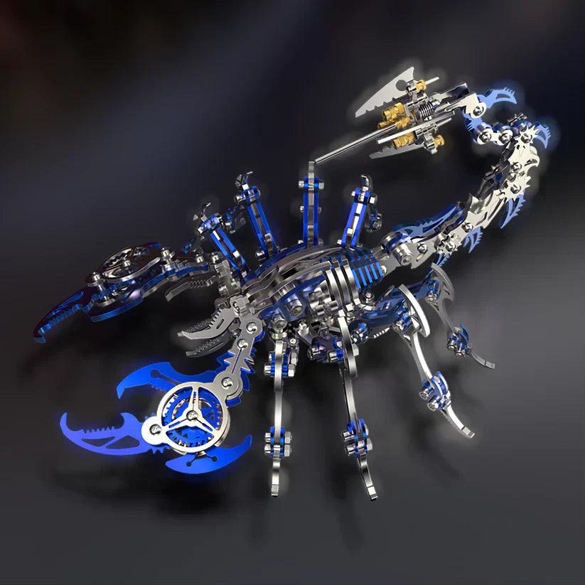 Blue metal scorpion puzzle assembled mechanical 3D model articulated tail with gear details – Blue