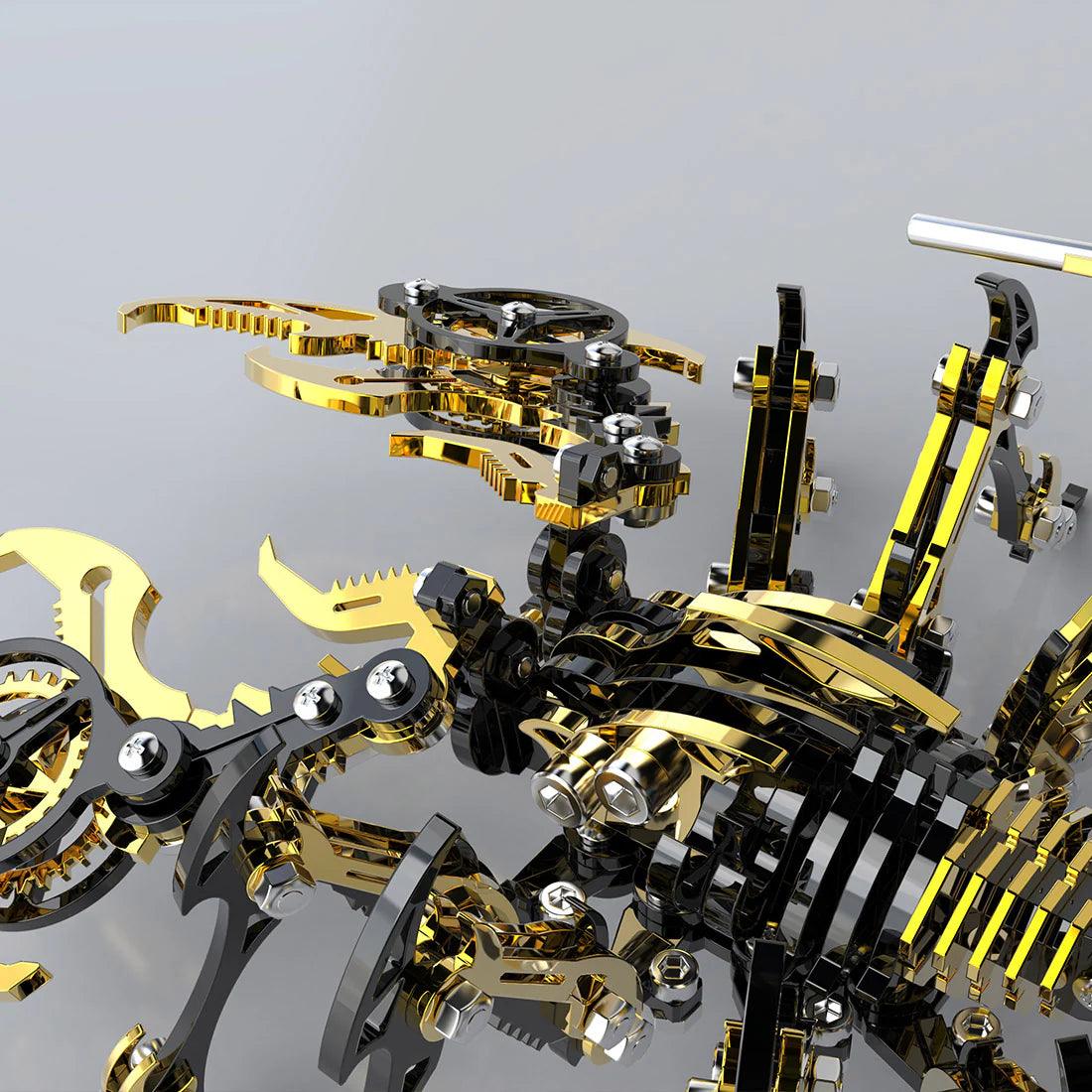 3D metal scorpion front gear close-up showing precision-cut mechanical pincer body assembly – Red, Blue, Gold, Purple, Golden Black, Green, Silver