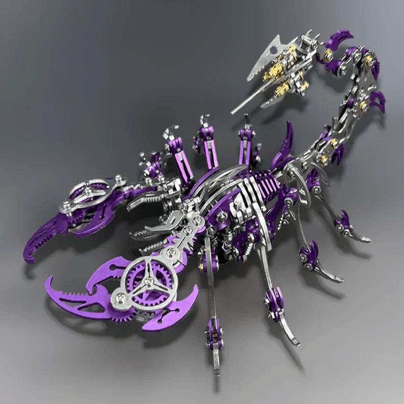 Purple metal scorpion puzzle assembled mechanical 3D model articulated tail with gear details – Purple