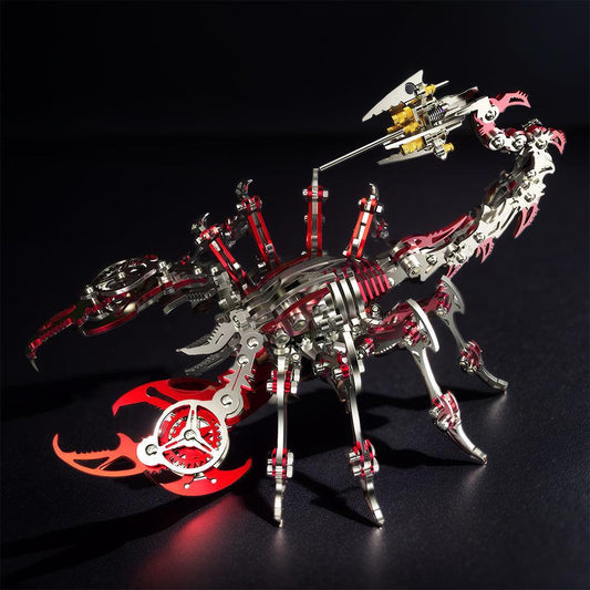 Red 3D metal scorpion mechanical model dramatic dark backdrop adult collector display piece – Red