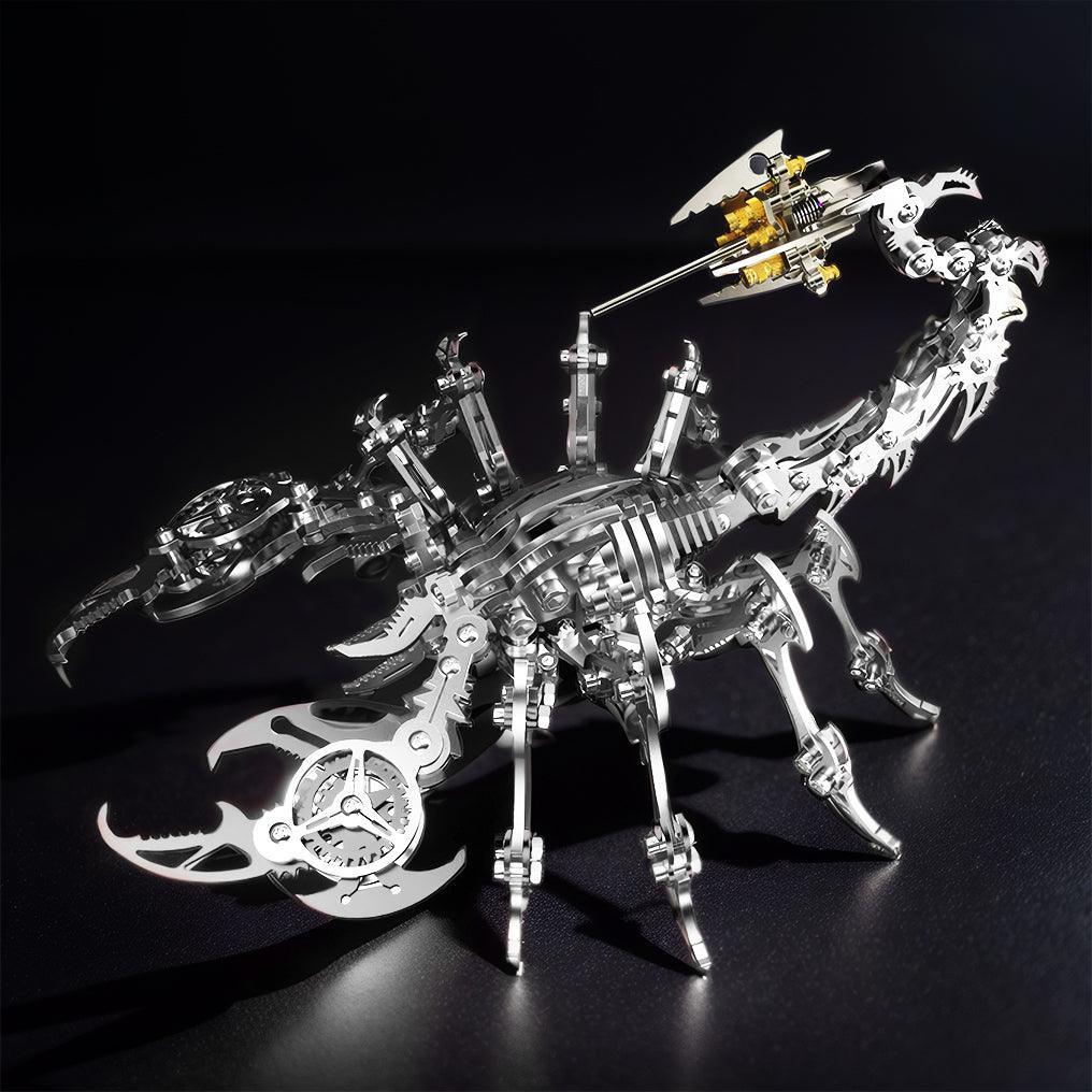 Silver 3D metal scorpion mechanical model dramatic dark backdrop adult collector display piece – Silver