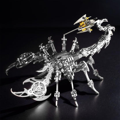 Silver 3D metal scorpion mechanical model dramatic dark backdrop adult collector display piece – Silver