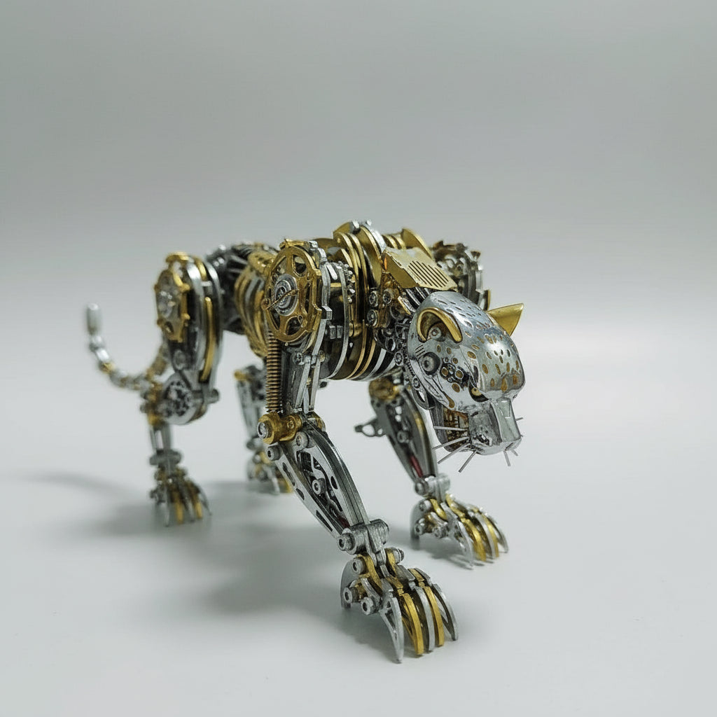 mechanical animal puzzle laser cut metal leopard figurine display piece for shelf and office desk decor