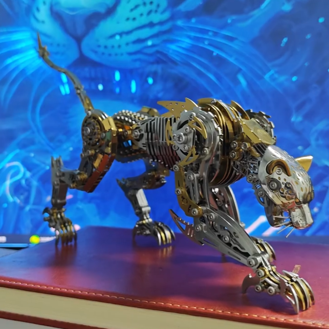 intermediate metal model assembly kit leopard sculpture with included tools printed manual gift box packaging