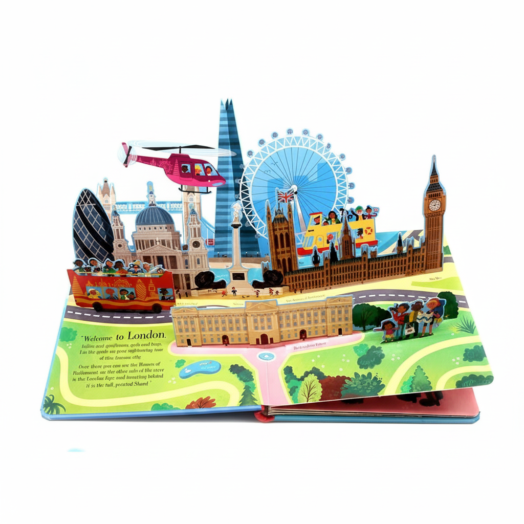 3D pop-up London skyline scene from kids hardcover storybook with Big Ben and London Eye pop-ups for ages 3 to 6 – London