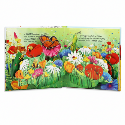 3D pop-up seasons scene from kids hardcover storybook with autumn trees and summer flowers pop-ups for ages 3 to 6 – Dinosaurs, Nature, Butterflies, Cinderella, Garden, Jungle, Sleeping Beauty, Seasons, Snow White, Three Little Pigs, Animals, Space, Christmas, London