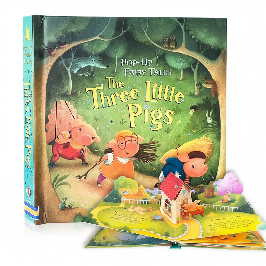 pop-up Three Little Pigs fairy tale book for kids ages 3 to 6 with hardcover farm scenes for preschool bedtime reading – Three Little Pigs