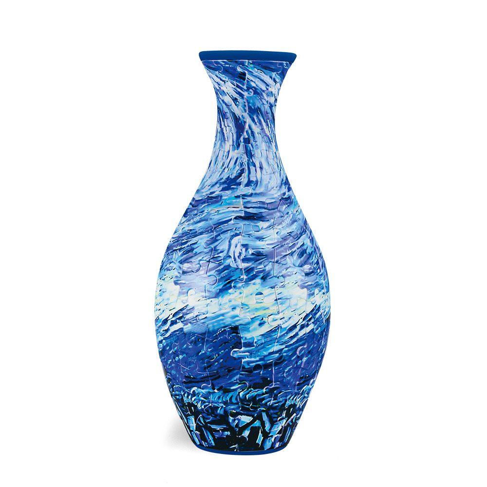 blue 3d puzzle vase water wave pattern 160 piece DIY flower vase kit decorative home decor gift for craft lovers — White, Blue, Crane, Pinecone, Peony, Deep Blue, Yellow Flower, Sunflower, Boat, Orchid, Starry Night, Plum Blossom, Panda, Bird, Blue Flower