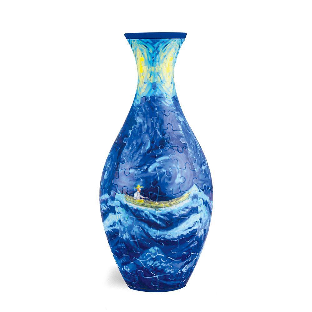 boat 3d puzzle vase rowing scene blue water pattern 160 piece DIY flower vase kit decorative home decor gift idea — White, Blue, Crane, Pinecone, Peony, Deep Blue, Yellow Flower, Sunflower, Boat, Orchid, Starry Night, Plum Blossom, Panda, Bird, Blue Flower