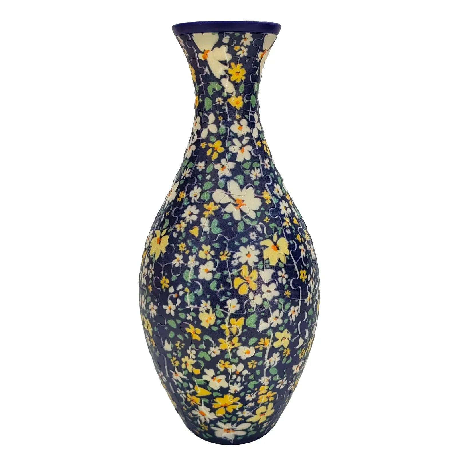 deep blue 3d puzzle vase wildflower pattern 160 piece DIY flower vase kit decorative home decor for craft lovers — White, Blue, Crane, Pinecone, Peony, Deep Blue, Yellow Flower, Sunflower, Boat, Orchid, Starry Night, Plum Blossom, Panda, Bird, Blue Flower