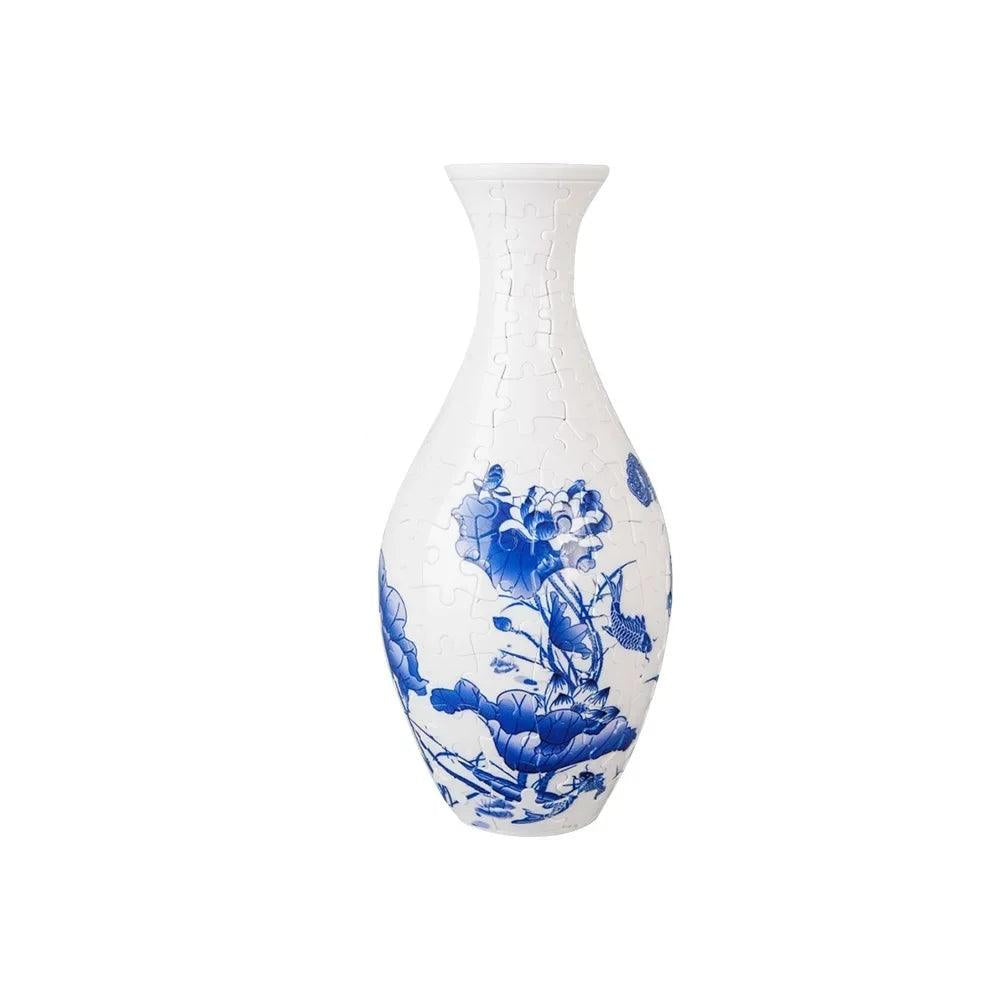 orchid 3d puzzle flower vase blue lotus koi pattern 160 piece DIY vase kit decorative home decor zen-inspired gift — White, Blue, Crane, Pinecone, Peony, Deep Blue, Yellow Flower, Sunflower, Boat, Orchid, Starry Night, Plum Blossom, Panda, Bird, Blue Flower