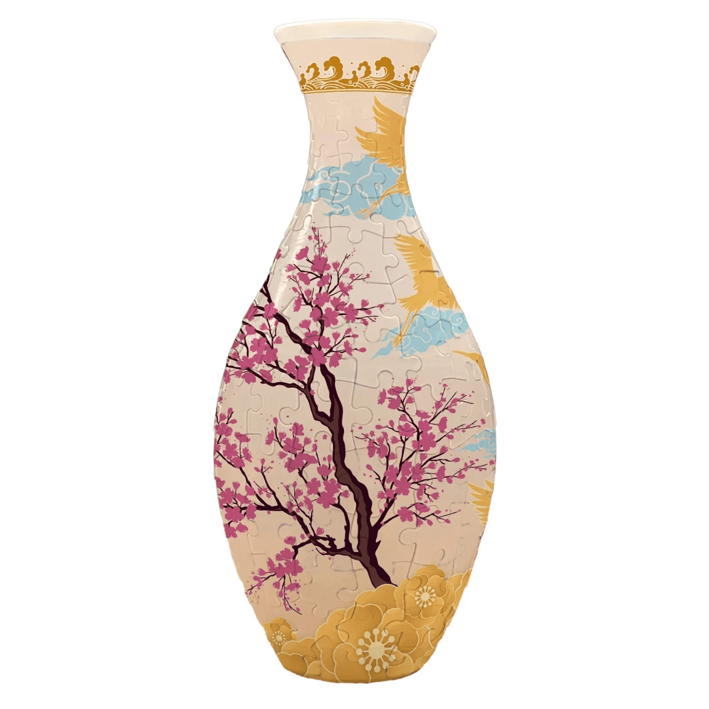 plum blossom 3d puzzle flower vase pink gold pattern 160 piece DIY vase kit decorative home decor gift for her — White, Blue, Crane, Pinecone, Peony, Deep Blue, Yellow Flower, Sunflower, Boat, Orchid, Starry Night, Plum Blossom, Panda, Bird, Blue Flower
