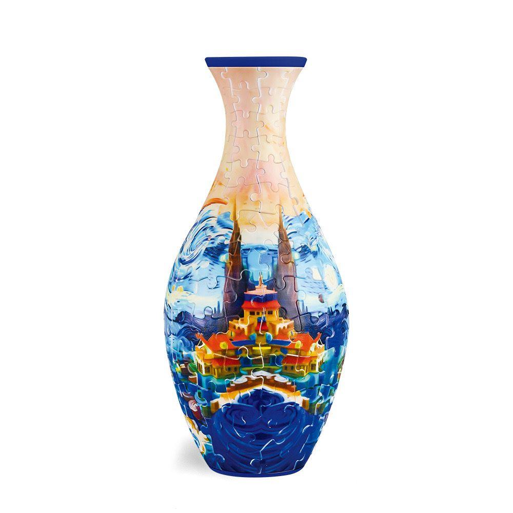 starry night 3d puzzle flower vase Van Gogh art pattern 160 piece DIY vase kit decorative home decor gift for her — White, Blue, Crane, Pinecone, Peony, Deep Blue, Yellow Flower, Sunflower, Boat, Orchid, Starry Night, Plum Blossom, Panda, Bird, Blue Flower