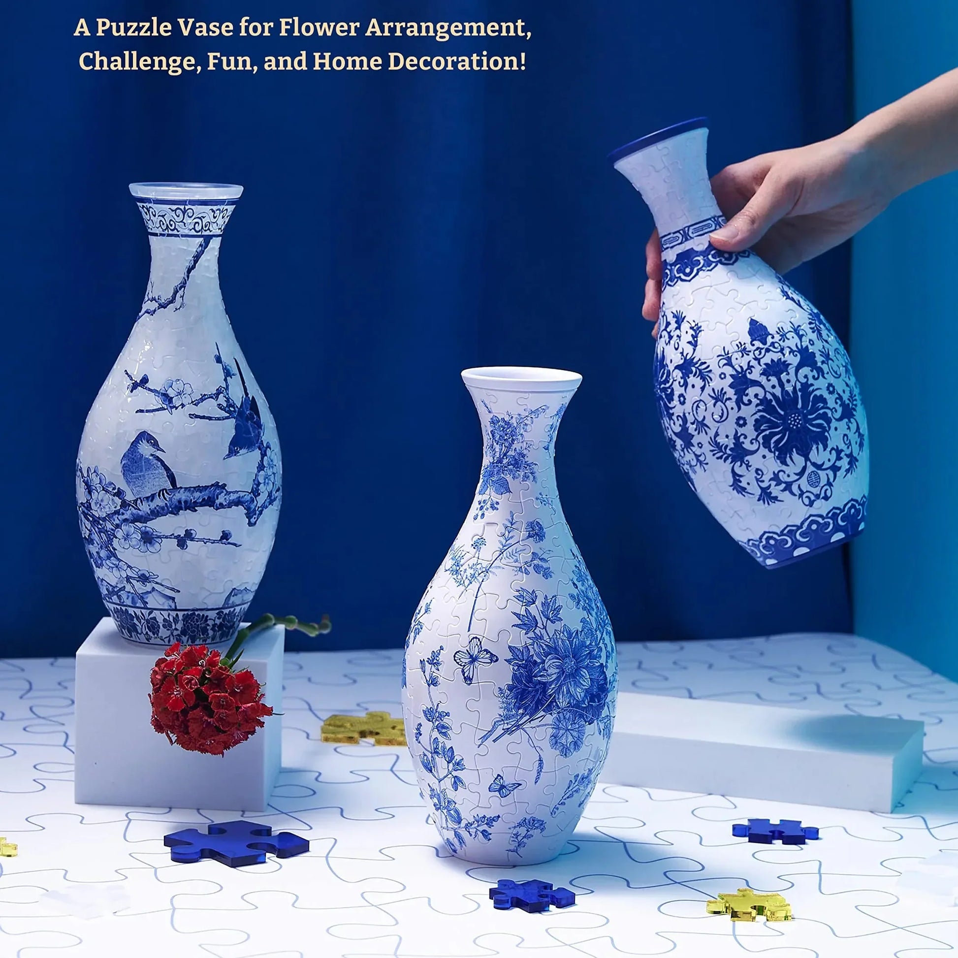 puzzle vase in hand lifestyle white bird peony 3d puzzle flower vase kit decorative home decor for craft lovers — White, Blue, Crane, Pinecone, Peony, Deep Blue, Yellow Flower, Sunflower, Boat, Orchid, Starry Night, Plum Blossom, Panda, Bird, Blue Flower