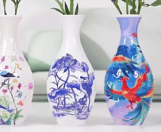 puzzle vase lifestyle peony crane bird patterns ornate 3d flower vase puzzle kit home decor gift for mom — White, Blue, Crane, Pinecone, Peony, Deep Blue, Yellow Flower, Sunflower, Boat, Orchid, Starry Night, Plum Blossom, Panda, Bird, Blue Flower