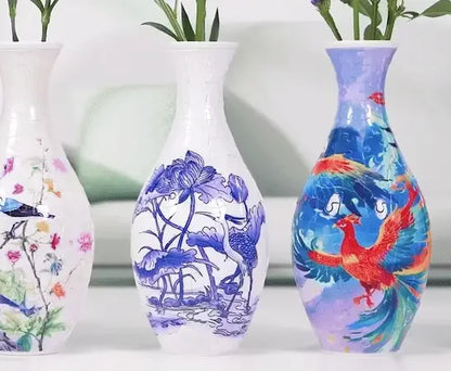 puzzle vase lifestyle peony crane bird patterns ornate 3d flower vase puzzle kit home decor gift for mom — White, Blue, Crane, Pinecone, Peony, Deep Blue, Yellow Flower, Sunflower, Boat, Orchid, Starry Night, Plum Blossom, Panda, Bird, Blue Flower