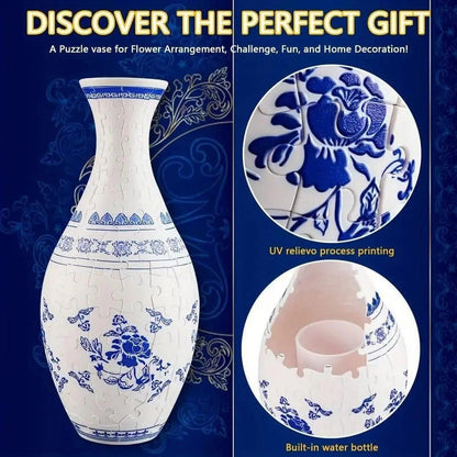 puzzle flower vase water bottle insert holds real flowers 3d puzzle vase 160 piece DIY kit functional home decor — White, Blue, Crane, Pinecone, Peony, Deep Blue, Yellow Flower, Sunflower, Boat, Orchid, Starry Night, Plum Blossom, Panda, Bird, Blue Flower