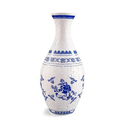 white 3d puzzle flower vase blue-on-white floral pattern 160 piece DIY vase kit Mother's Day craft gift for her — White, Blue, Crane, Pinecone, Peony, Deep Blue, Yellow Flower, Sunflower, Boat, Orchid, Starry Night, Plum Blossom, Panda, Bird, Blue Flower